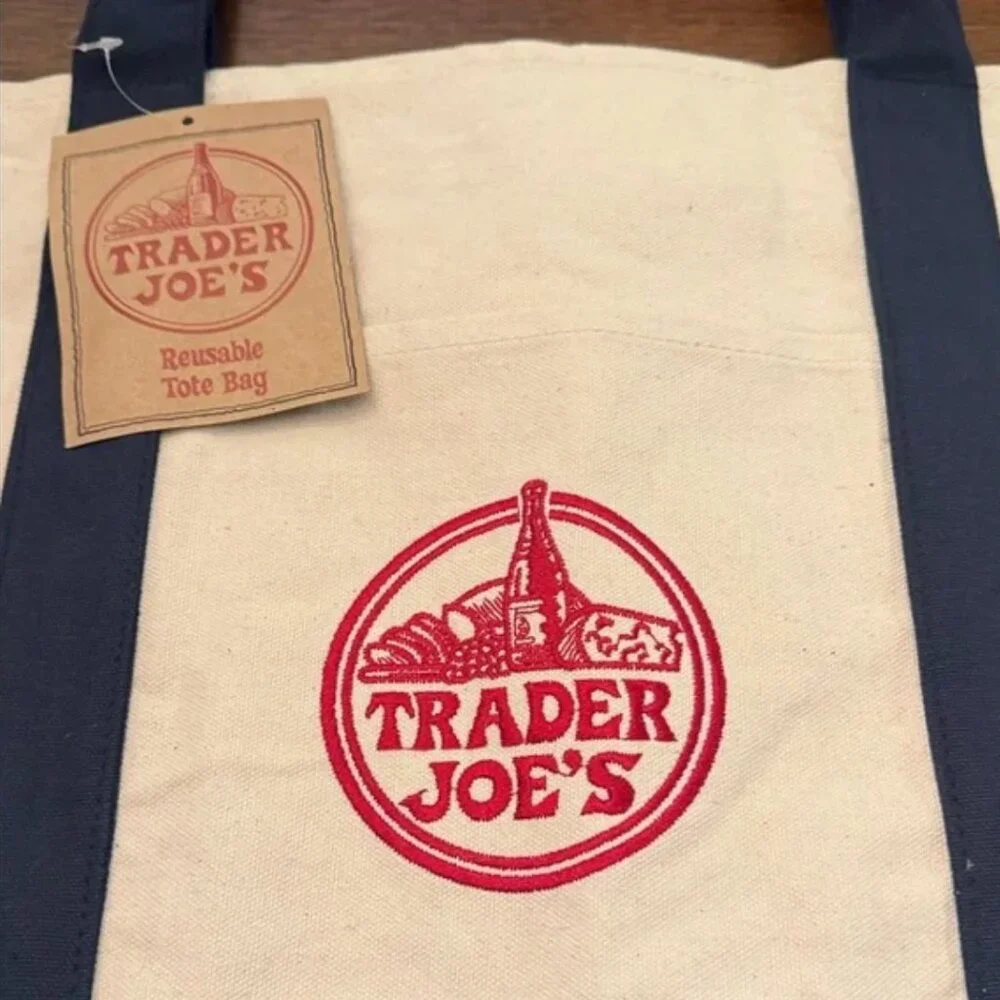 NWT! Trader Joes Tote Bag Blue Canvas Large 20” x 15” VIRAL! - Picture 8 of 8
